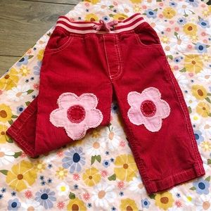 Mini Boden Red Corduroy Pants | Pink floral| 12-18m